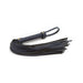 Blue vinyl flogger with wrapped handle and multiple soft tails, designed for stylish bondage play.