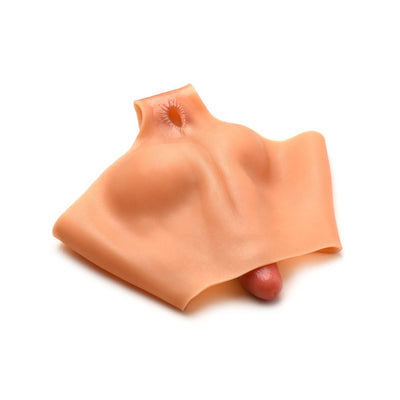 Light silicone briefs with a realistic molded penis and testicles, featuring an anal opening at the back.