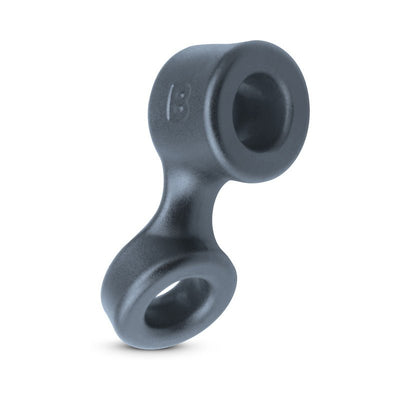 Black dual-ring cock ring and ball stretcher made of smooth flexible material for enhanced pleasure and support.