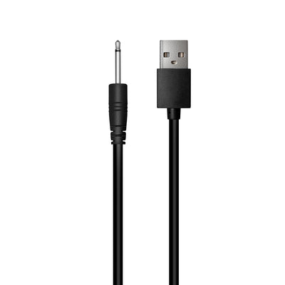 Black USB charging cable with a 3.5mm connector for Boners Premium Vibrating Cock Ring.