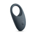 Sleek dark gray vibrating cock ring with smooth silicone finish and power button on front.