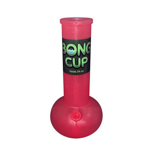 Red 24 oz novelty Bong Cup drink holder with black label for party beverages.