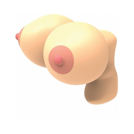 Novelty squirt gun shaped like a pair of breasts with realistic nipple nozzles for party fun.