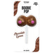 Chocolate-flavored boobie-shaped lollipop with pink accents on a white card packaging labeled Boobie Pop Chocolate Lovers