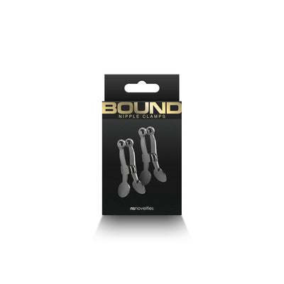 Bound C1 adjustable nickel-free metal nipple clamps with soft silicone tips in black packaging.