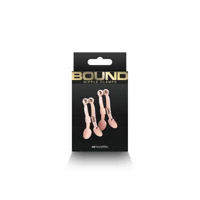 Bound C1 rose gold adjustable nipple clamps with silicone tips in black and gold packaging.