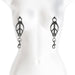 Gunmetal adjustable nipple clamps with silicone tips displayed on a white mannequin torso.