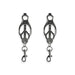 Pair of gunmetal adjustable nipple clamps with silicone tips and attached swivel clips on a white background.