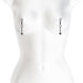 Gunmetal adjustable nipple clamps with dangling beads displayed on a white mannequin torso.