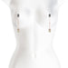 Rose gold adjustable nipple clamps with black silicone tips displayed on a white mannequin torso.