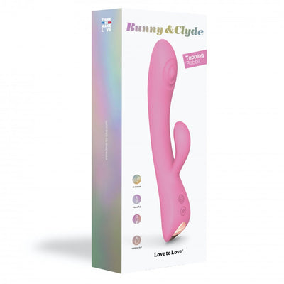 Packaging of Bunny & Clyde Dual Stimulator in pink with ergonomic design and dual motors for versatile stimulation.