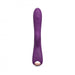 Purple dual stimulator with ergonomic design, featuring separate clitoral and internal sections and control buttons on the handle.