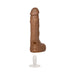 Realistic brown lifelike dildo with detailed texture and detachable white suction cup base shown separately.