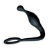 Black silicone 2-in-1 prostate plug and cock ring with ergonomic curved design for targeted stimulation and support.