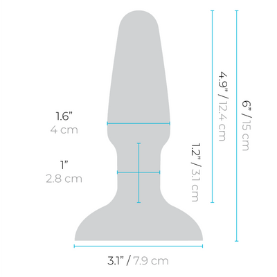 Diagram of B-Vibe Rimming Plug 2 with detailed dimensions in inches and centimeters.