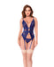 Seductive Balance Lace 2 pc Set w/Attached Garters & Thong - Royal Blue S/M