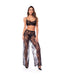 Underwire Lace Bra, Lace Wide Leg Pants, & Thong 3 pc Set - Black XL