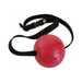 Strawberry flavored red ball gag with adjustable black strap for a comfortable, secure fit.