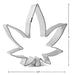 Stainless steel cannabis leaf cookie cutter measuring 4 by 3.5 inches for baking and crafting fun treats.