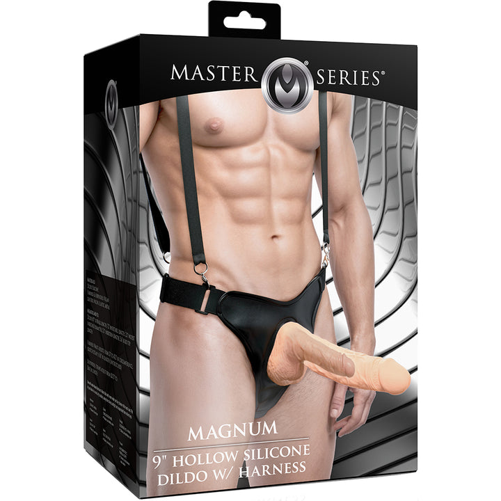 Master Series Magnum 9" Hollow Silicone Dildo W/ Harness