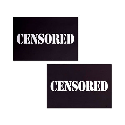 Pair of black rectangular pasties with the word CENSORED printed in bold white stencil font.
