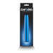 Blue metallic 7-inch rechargeable Chroma vibrator in sleek black packaging with logo and product name.