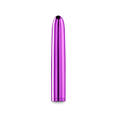 Sleek metallic purple 7-inch rechargeable vibrator with smooth, rounded tip and slim design.