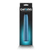 Blue metallic 7-inch Chroma rechargeable vibrator in black retail packaging with glowing blue background.