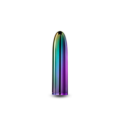 Compact Chroma Petite Bullet vibrator with a sleek, multi-color metallic finish on a white background.