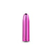 Sleek pink metallic Chroma Petite Bullet vibrator standing upright on white background.