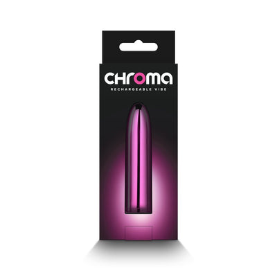 Chroma Petite Bullet in metallic pink with sleek, compact design in black retail packaging.