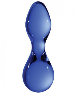 Smooth blue glass plug with ergonomic shape crafted from durable borosilicate glass for safe, versatile use.