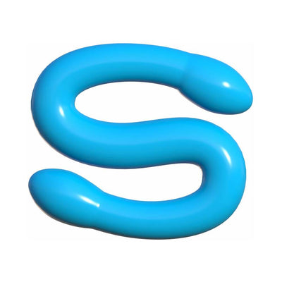 Flexible blue double-ended dildo with smooth rounded tips designed for versatile pleasure.