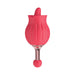 Red rose bud shaped dual massager with silicone body and metallic stem featuring two distinct stimulation ends.