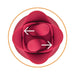 Top view of red silicone Clit-Tastic Tulip Finger Massager showing dual textured tips with directional arrows.
