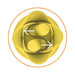 Top view of yellow silicone tulip-shaped finger massager showing dual rotating tips with directional arrows.