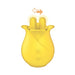 Yellow silicone finger massager shaped like a tulip with dual vibrating tips and control buttons on the front.