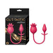 Pink silicone tulip finger massager and pleasure plug with USB rechargeable design shown with packaging.
