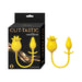 Yellow silicone Clit-Tastic Tulip Finger Massager and Pleasure Plug with packaging showing 10 functions and USB rechargeable icon.