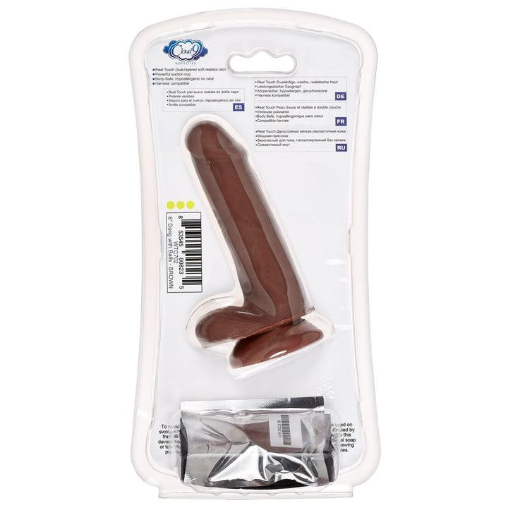 CLOUD 9 DUAL DENSITY DILDO TOUCH 6IN W/ BALLS BROWN - SexToy.com