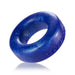 Blue glittery silicone cock ring with smooth rounded edges and subtle embossed branding.
