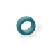 Flexible teal silicone cockring with smooth texture and rounded edges on white background
