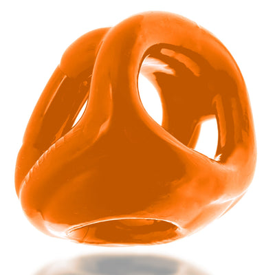 Orange flexible three-ring cock and ball sling made of stretchy Flextpr material with smooth finish.