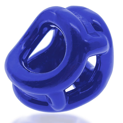 Blue flexible three-ring cock and ball sling made from stretchy Flextpr material with smooth finish.