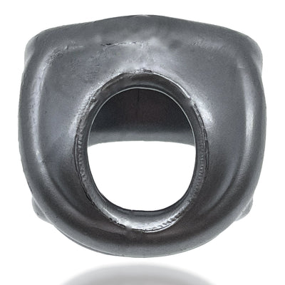 Black flexible three-ring cock and ball sling made from stretchy Flextpr material with smooth finish.