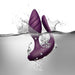 Purple dual-motor couples vibrator partially submerged in water, highlighting its waterproof silicone design.