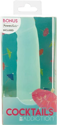Addiction Cocktails Mint Mojito silicone toy with bonus PowerBullet in clear packaging with tropical umbrella design