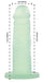 Mint green silicone adult toy with 5.5-inch length and 1.3-inch diameter, featuring a strong suction base.