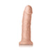Beige dual density dildo with realistic texture and suction cup base for hands-free use.