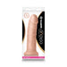 Beige dual density silicone dildo with realistic texture and suction cup base in product packaging.